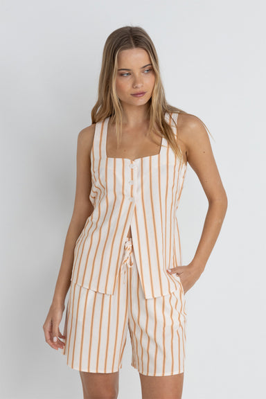 Rhythm - Tide Stripe Long Vest - Natural - Front