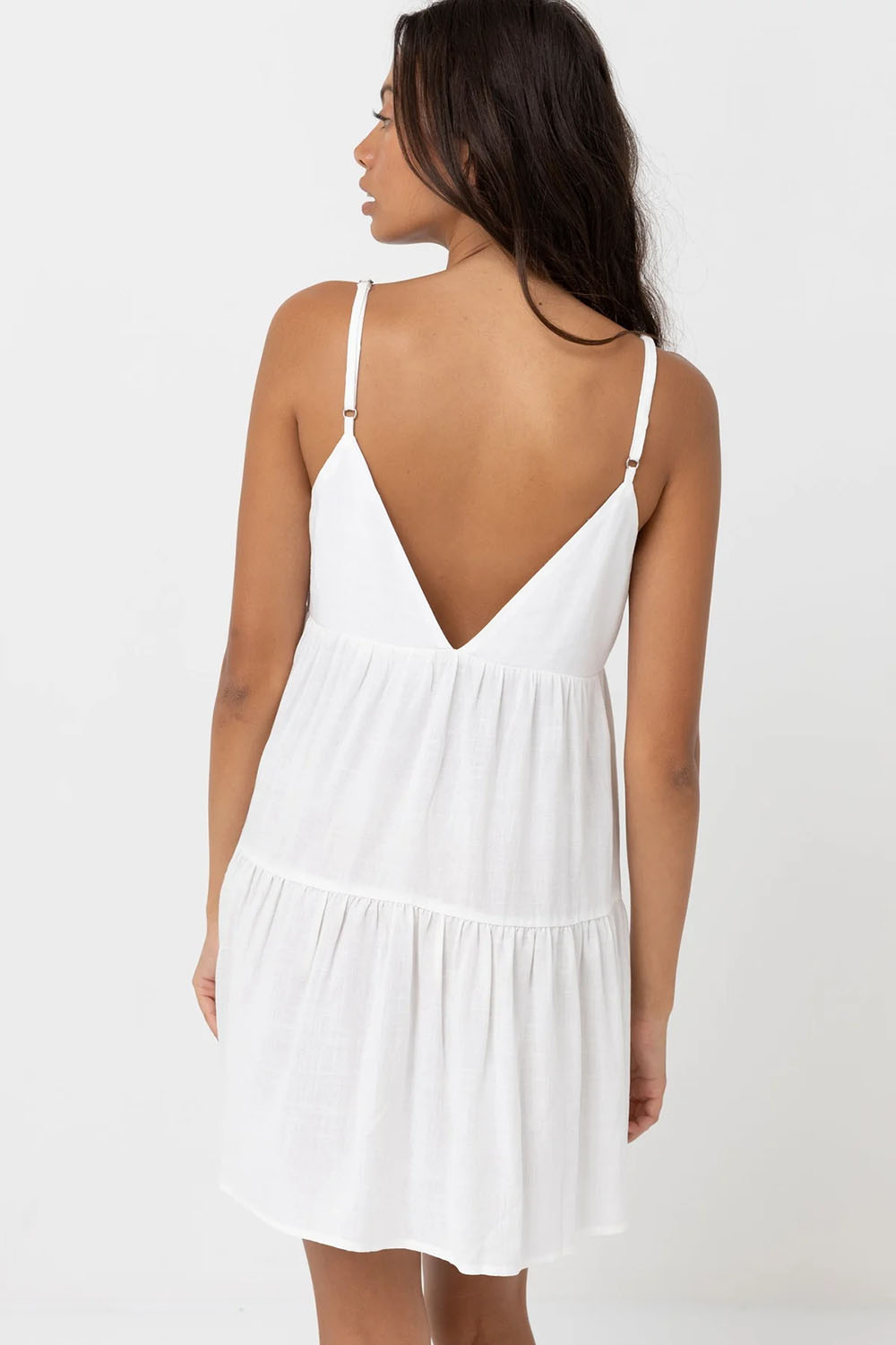 Rhythm - Classic Tiered Mini Dress - White - Back
