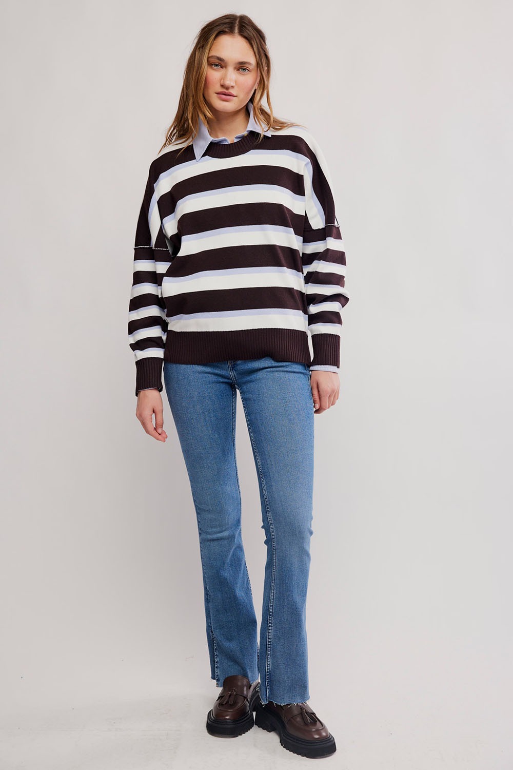 Free People - Stripe Alma Pullover - Chocolate Combo - Front