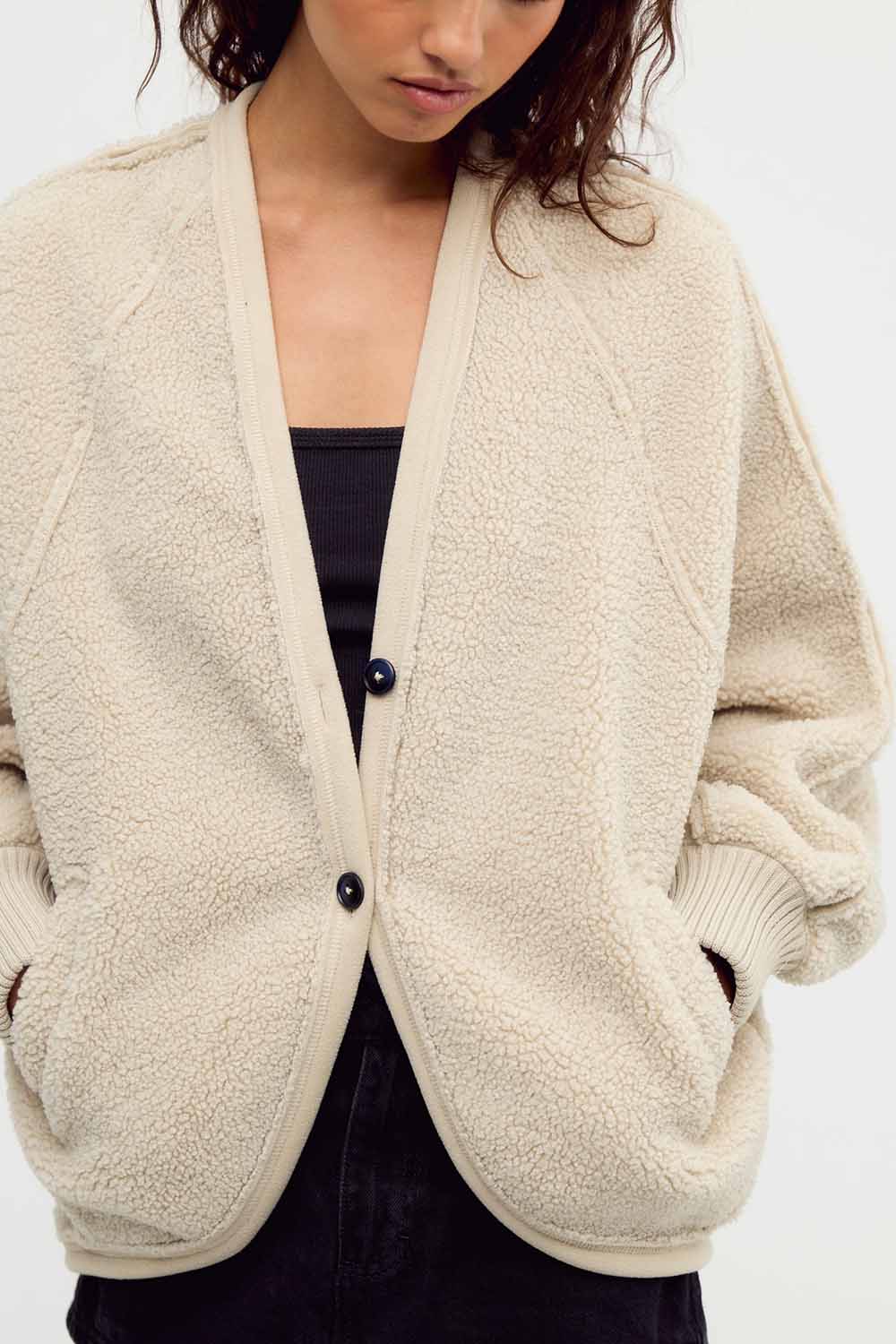 Free People Cabin Hero Cardi in Morning Oat — Front detail view