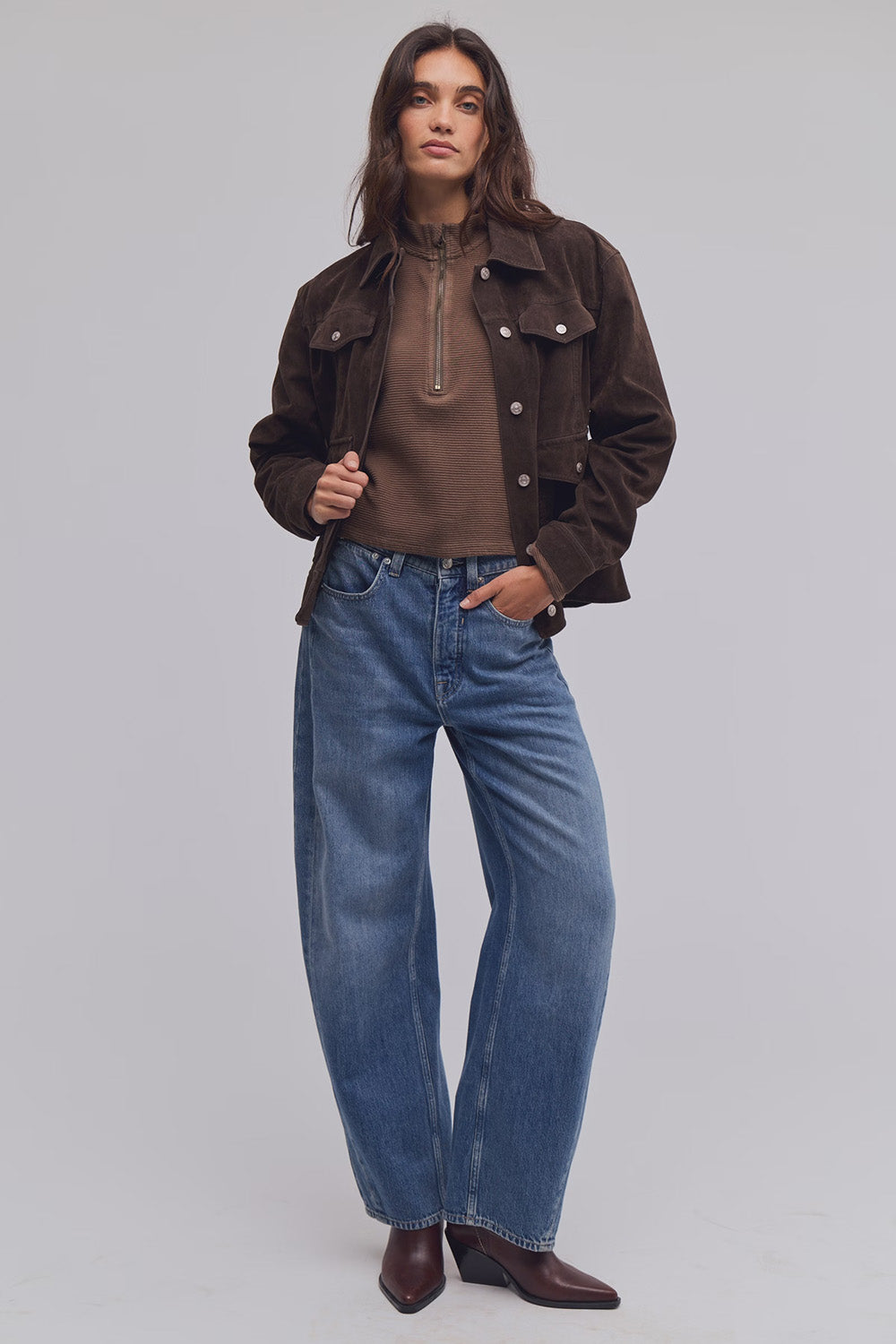 Free People Celeste Quarter Zip in Teak — Full-body view