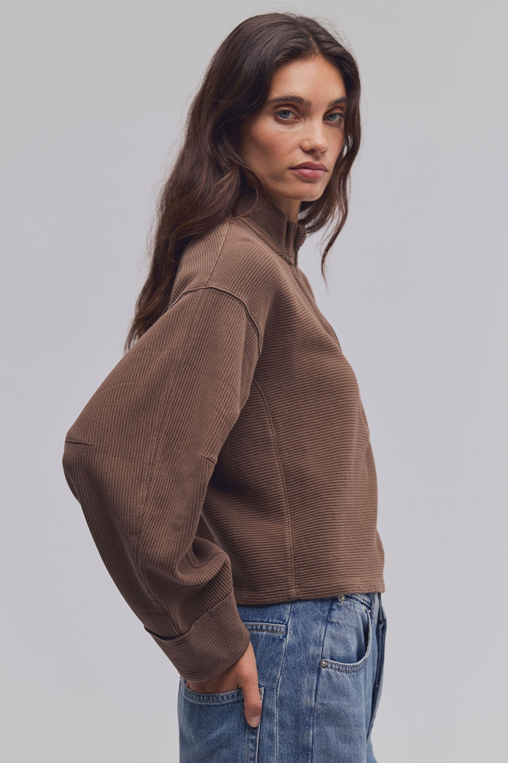 Free People Celeste Quarter Zip in Teak — Side view