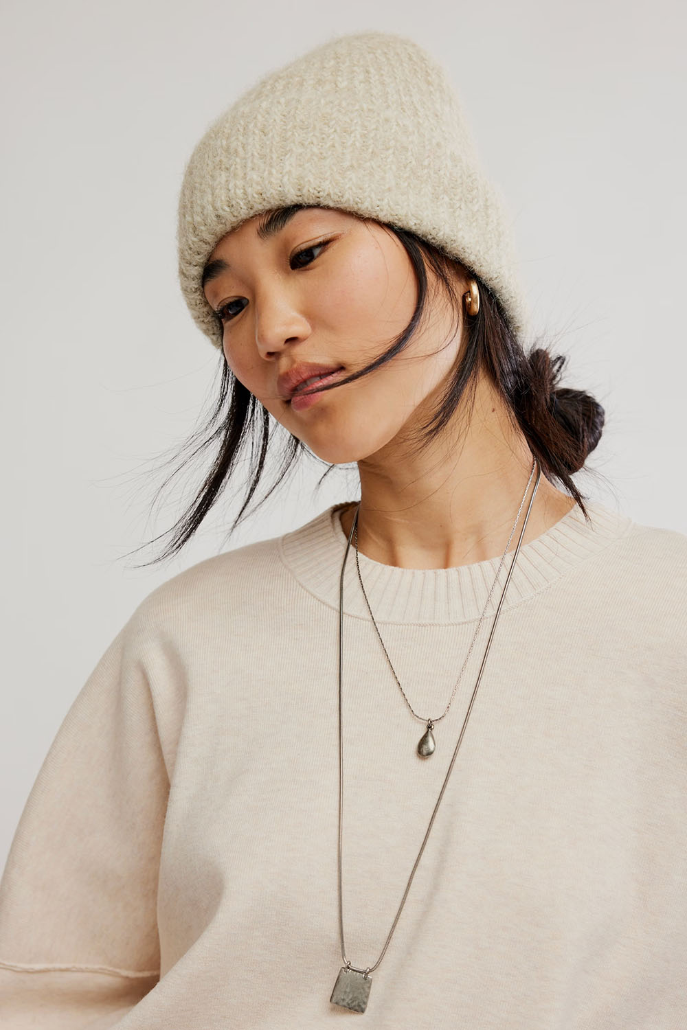 Free People Frostline Beanie in Ivory — Model view
