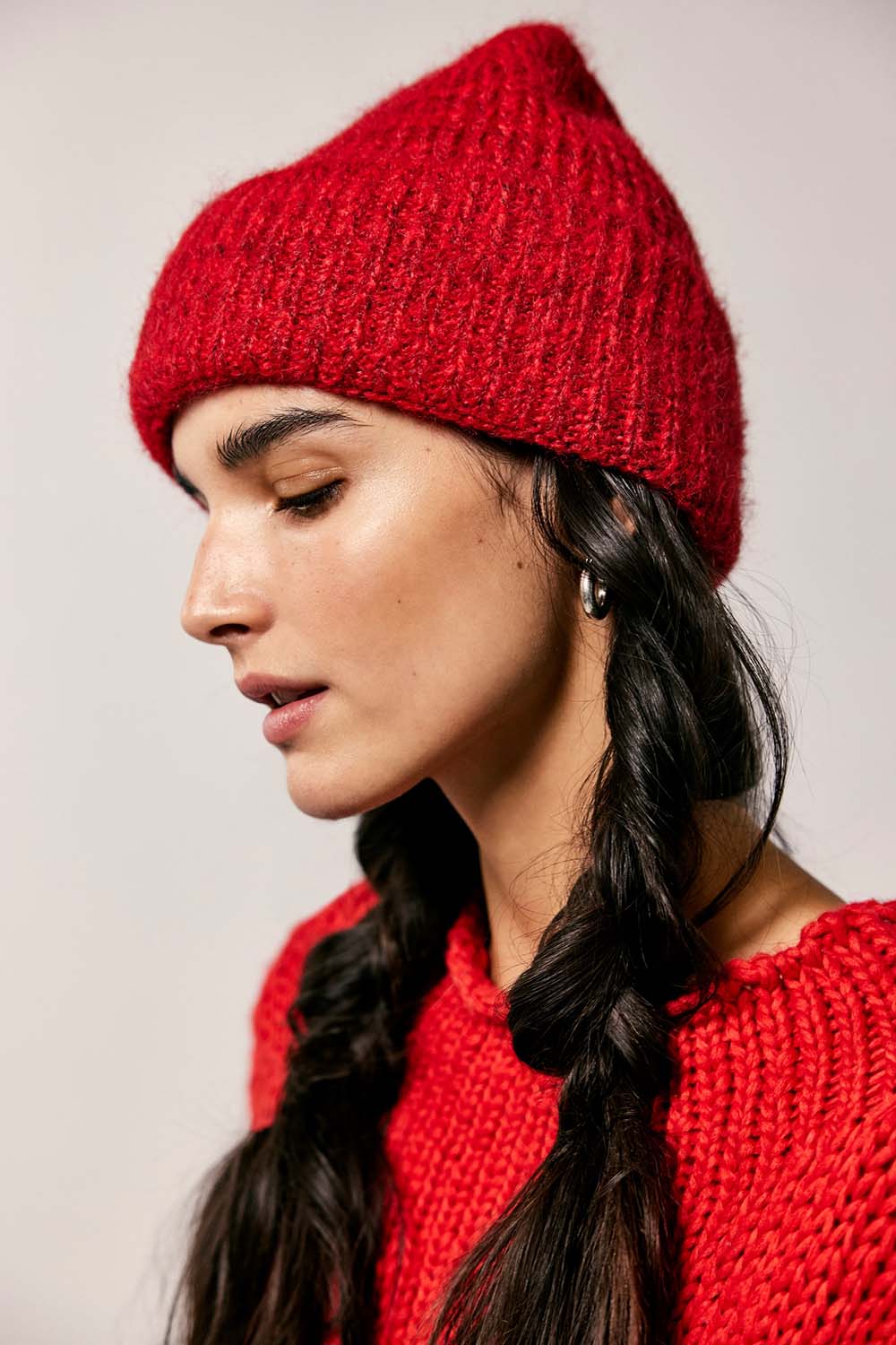 Free People Frostline Beanie in Red — Model view