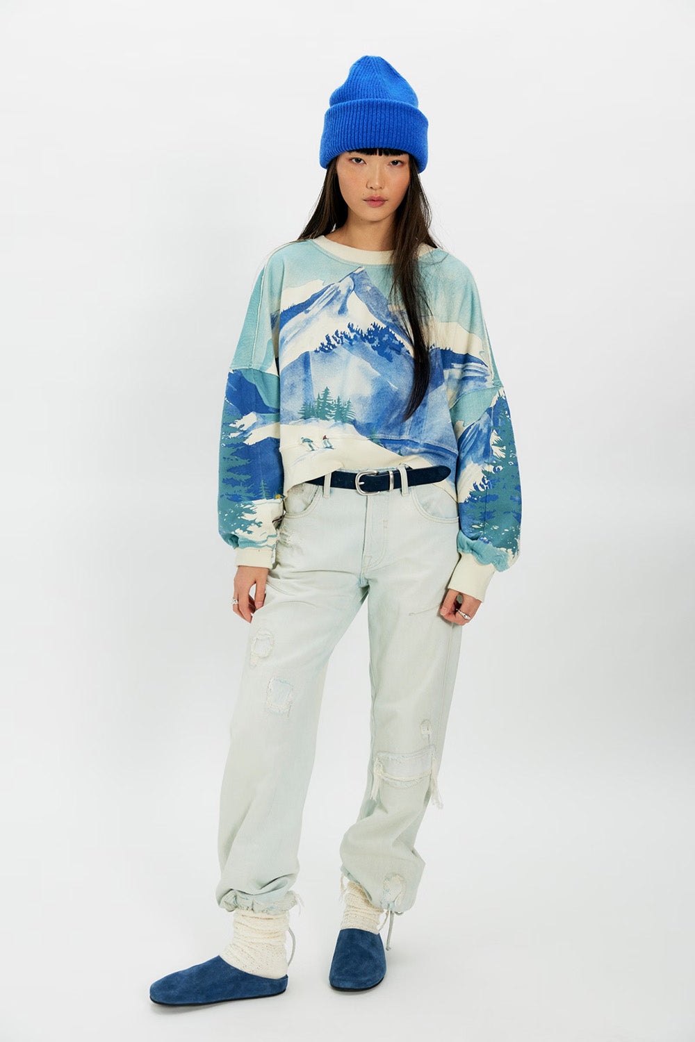 Free People Gaia Sweatshirt in Ski Combo — Full-body view