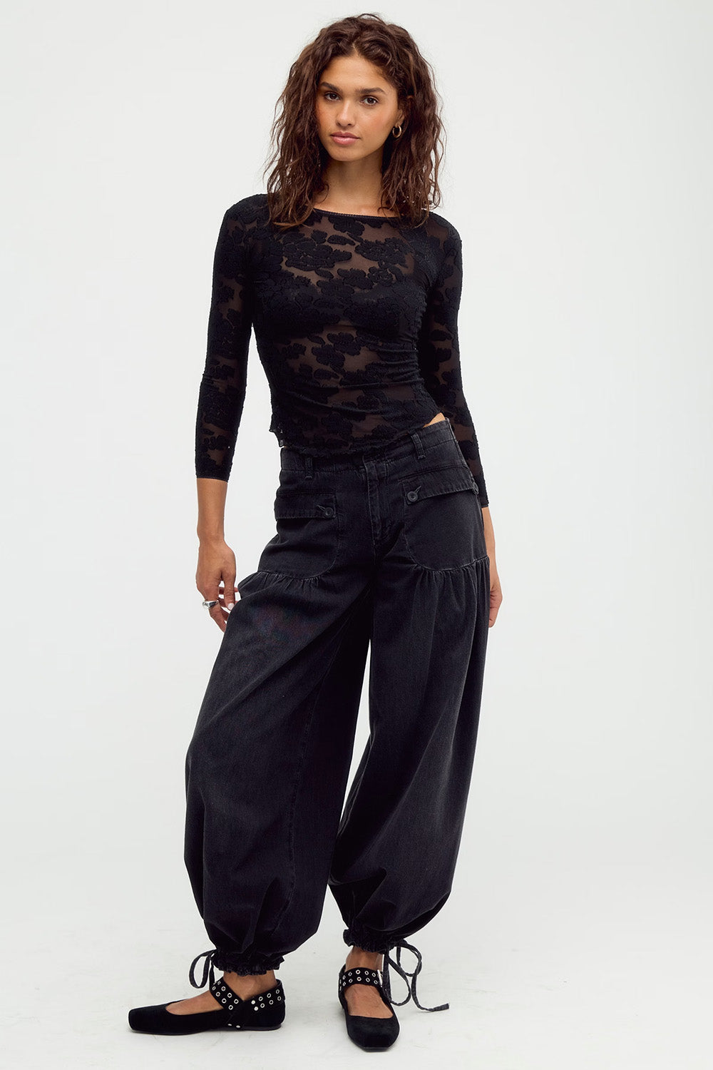 Free People Night Shift Layering Top in Black — Full-body view