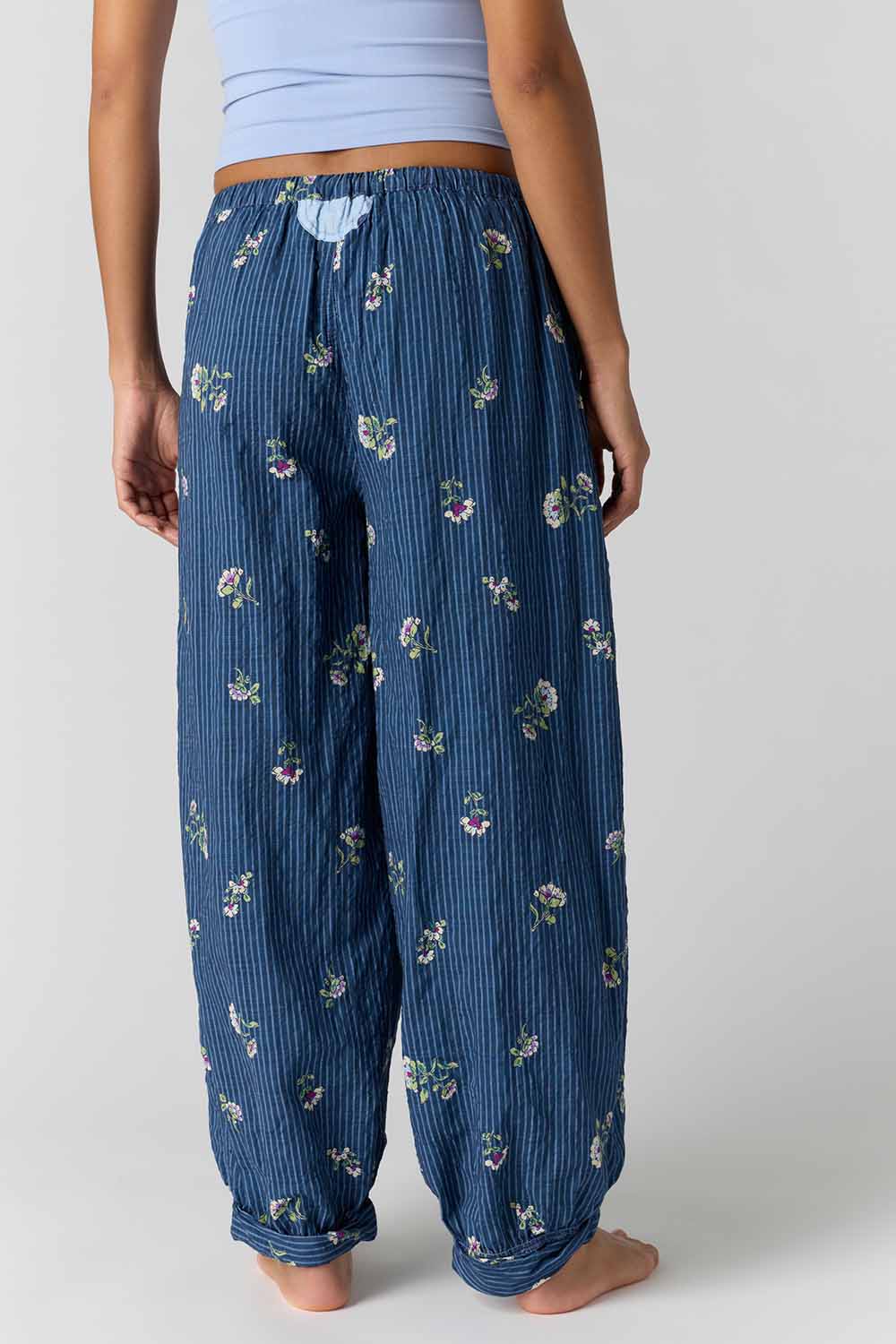 Free People On Repeat PJ Pant in Blue Floral — Back view
