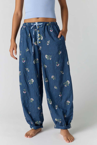 Free People On Repeat PJ Pant in Blue Floral — Front view