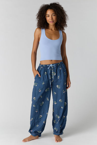 Free People On Repeat PJ Pant in Blue Floral — Full-body view