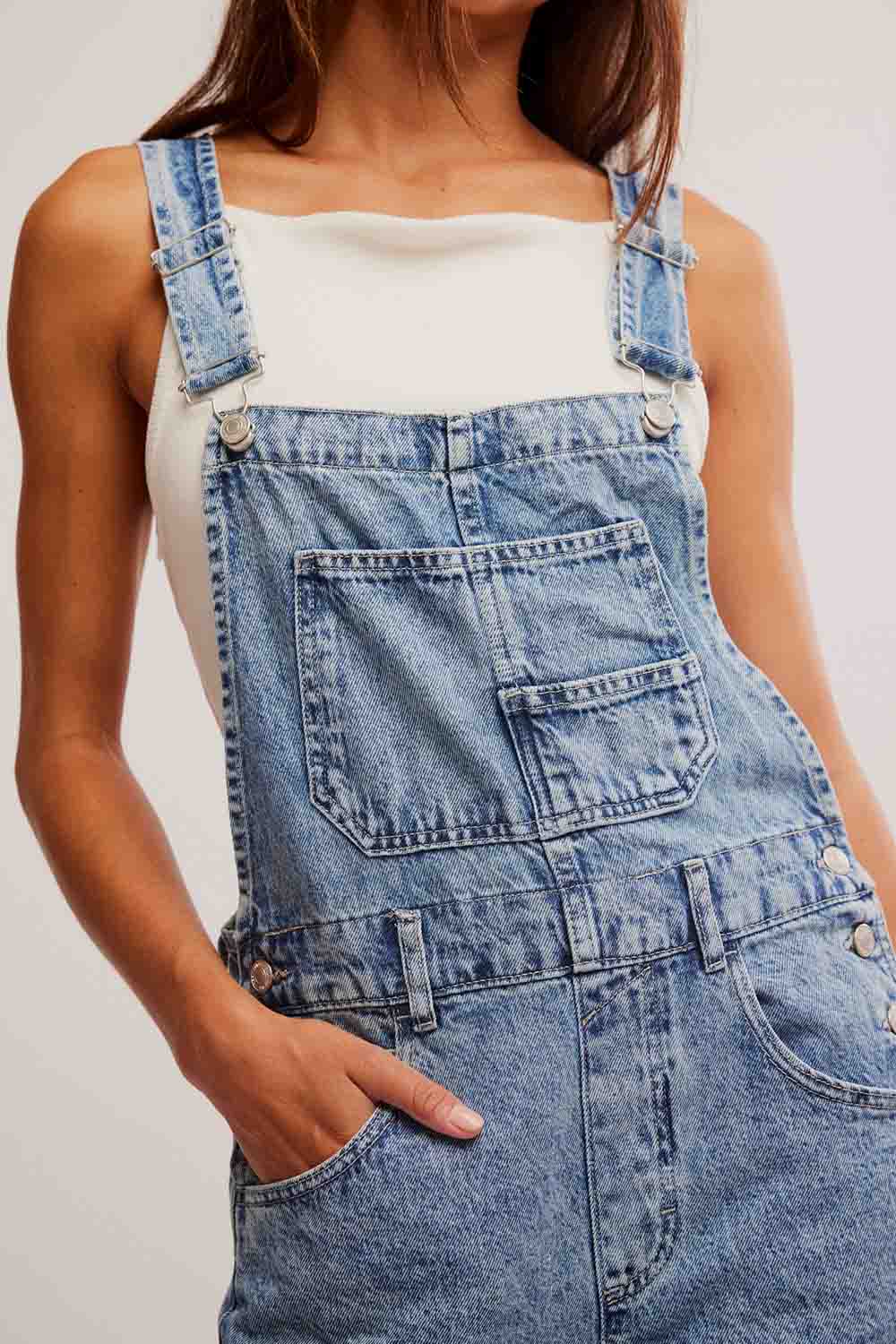 Free People Ziggy Denim Overall in Powder Blue — Front detail view