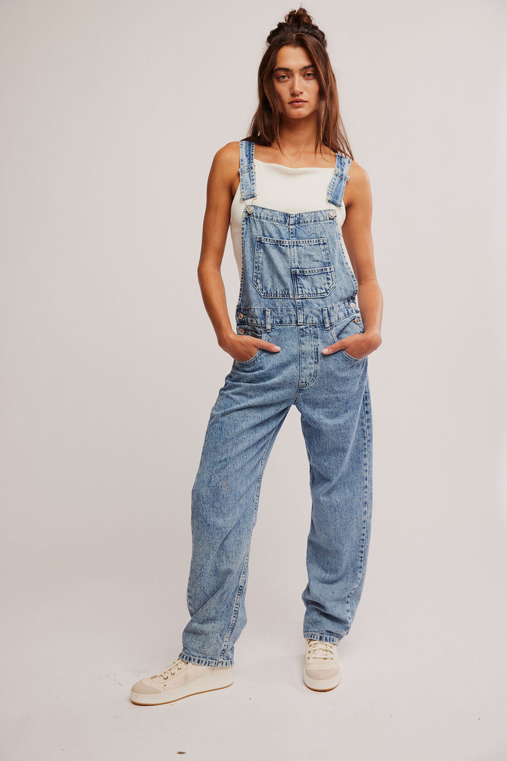Free People Ziggy Denim Overall in Powder Blue — Front view