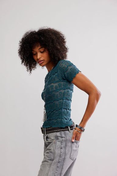 Free People - Angelina Lace Tee - Seamoss - Side