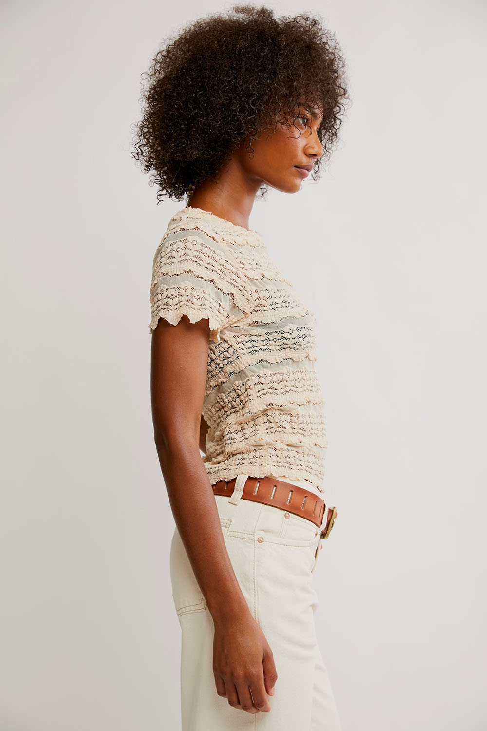 Free People - Angelina Lace Tee - Tea - Side