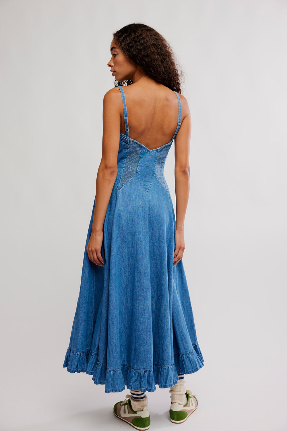 free people another season denim midi boardwalk blue back