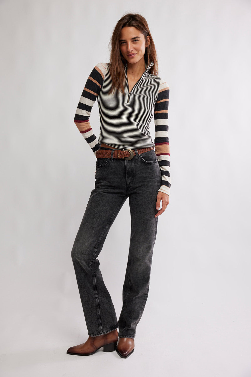 Free People - Avery Zip Up - Black Combo 