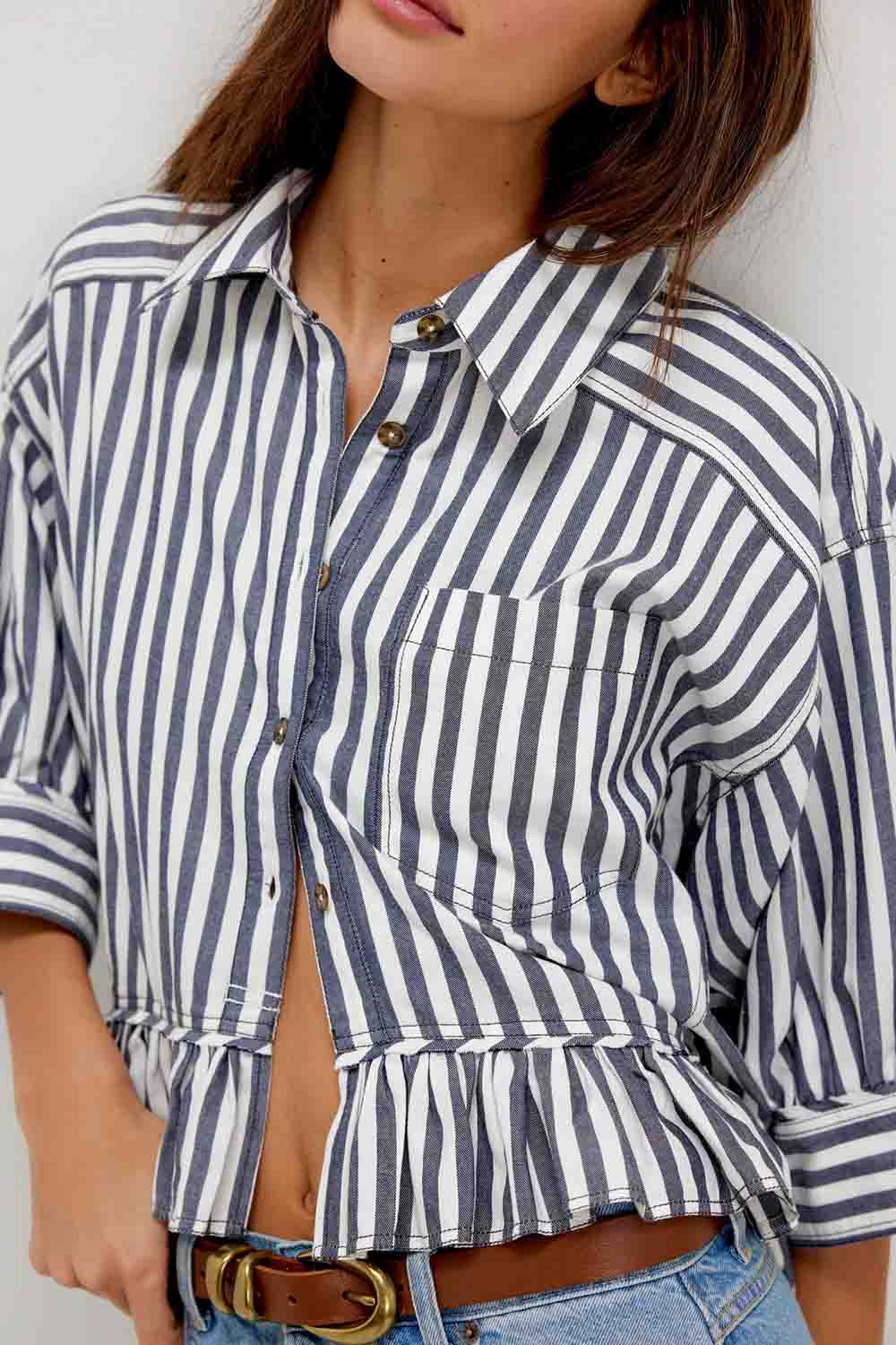 free people bailey stripe shirt nautical navy combo detail