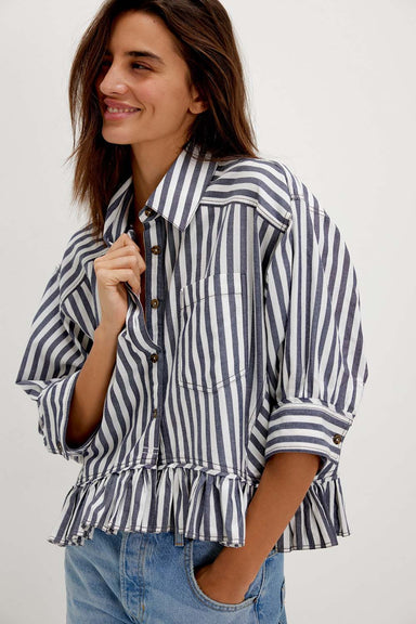 free people bailey stripe shirt nautical navy combo front