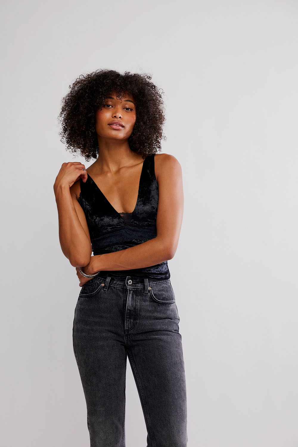 Free People - Bed of Roses Cami - Black - Front