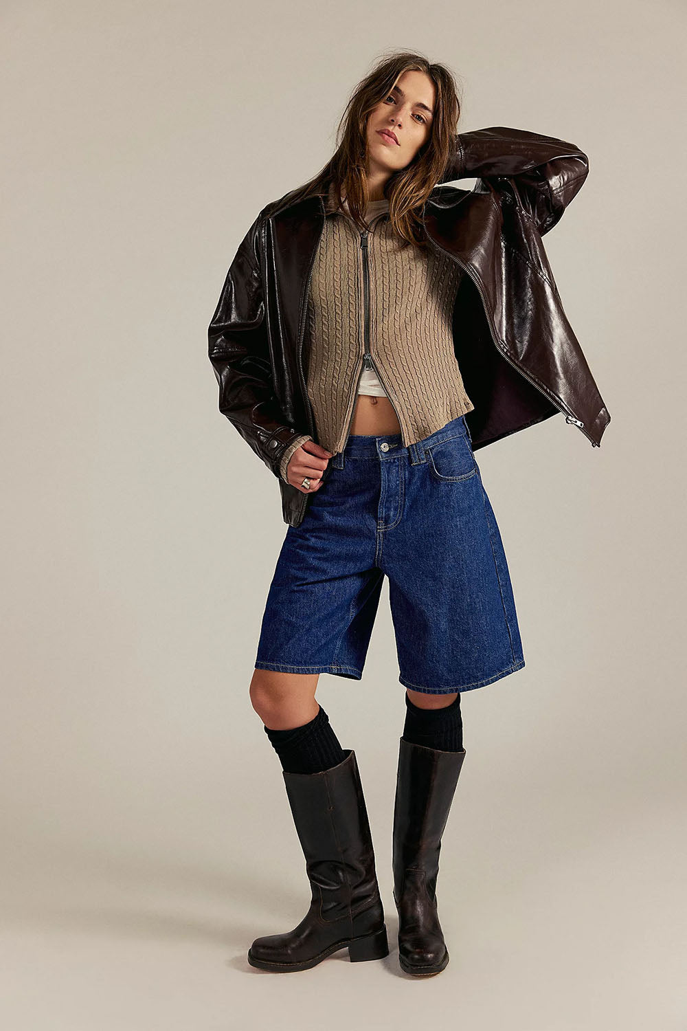 free people brunch girl zip up dusted cocoa