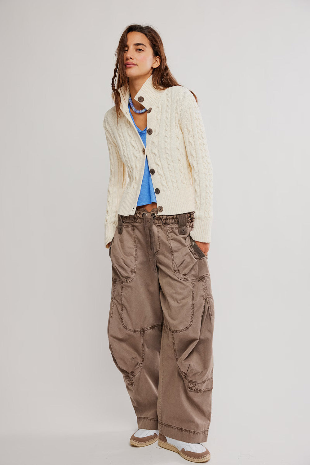 free people cable collar cardi ivory