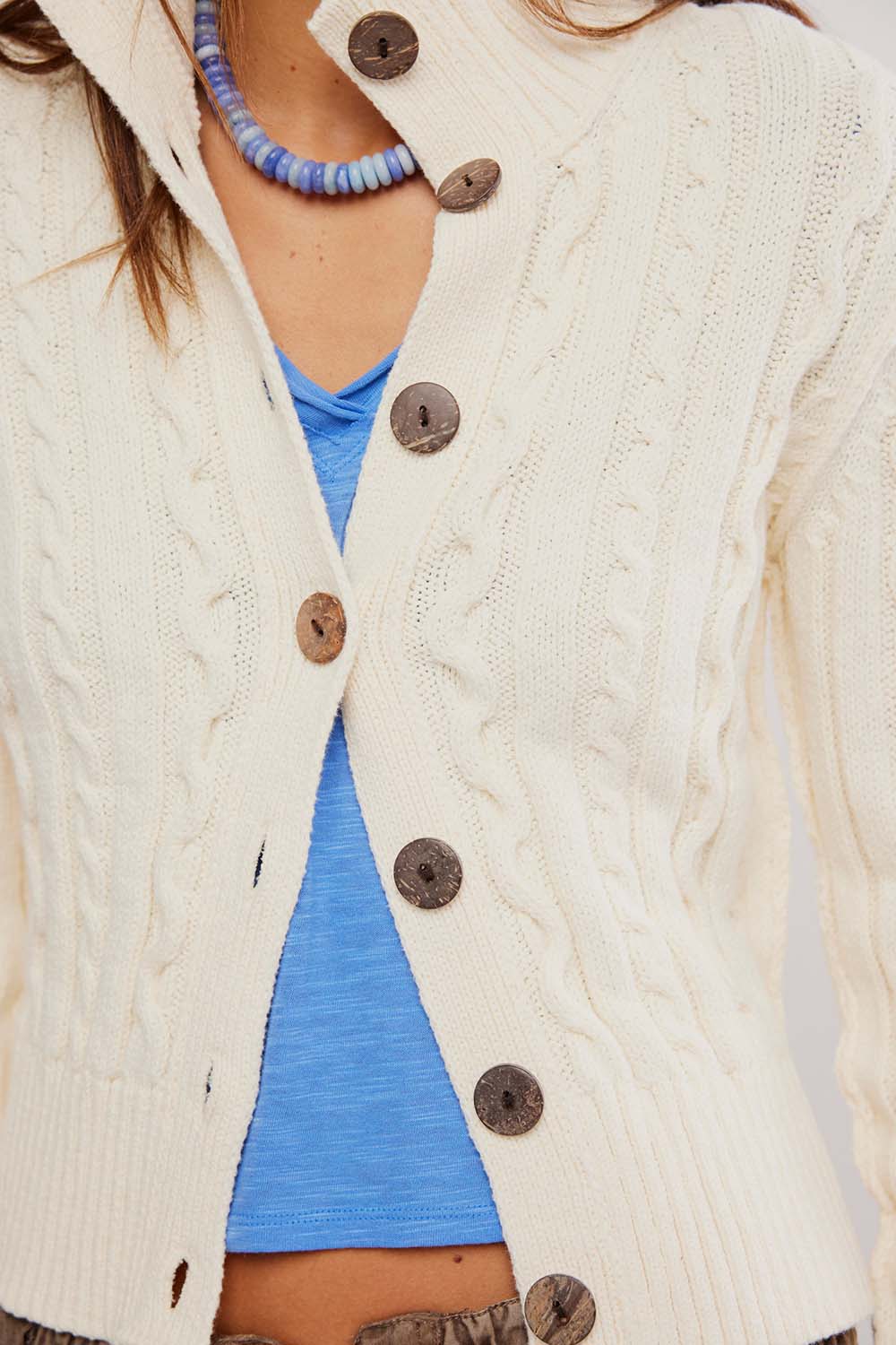 free people cable collar cardi ivory detail