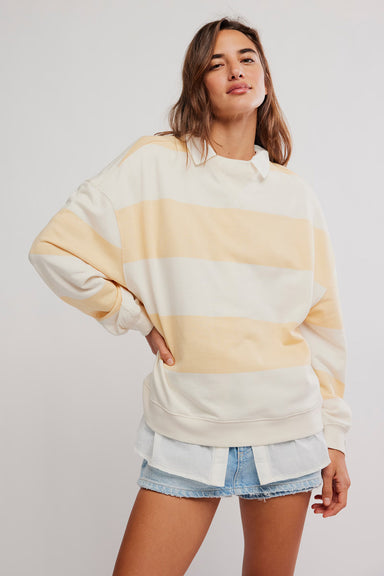 free people classic stripe crew wide apricot combo front