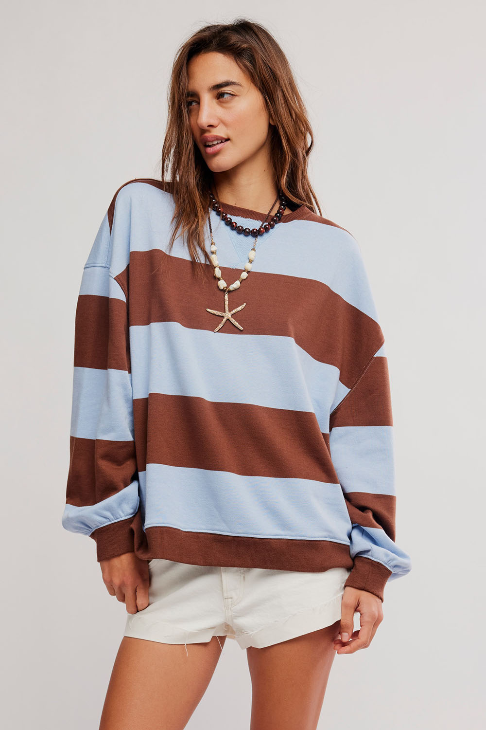 free people classic stripe crew wide periwinkle combo front