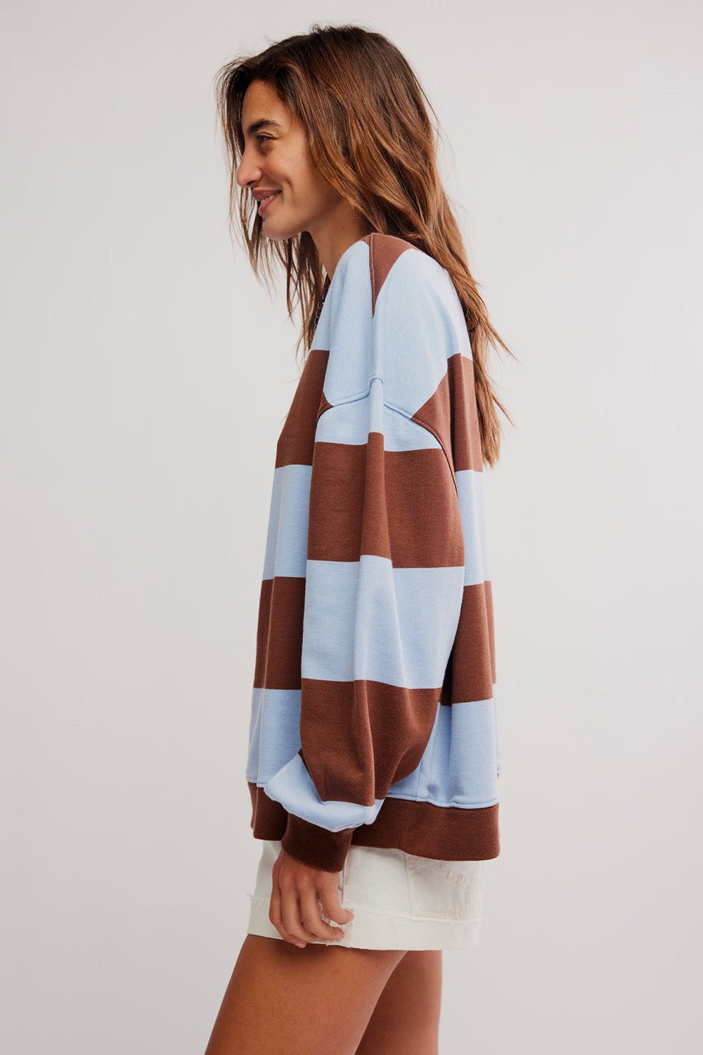 free people classic stripe crew wide periwinkle combo side