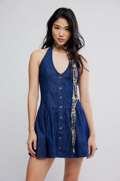 free people clean break denim mini night wash front