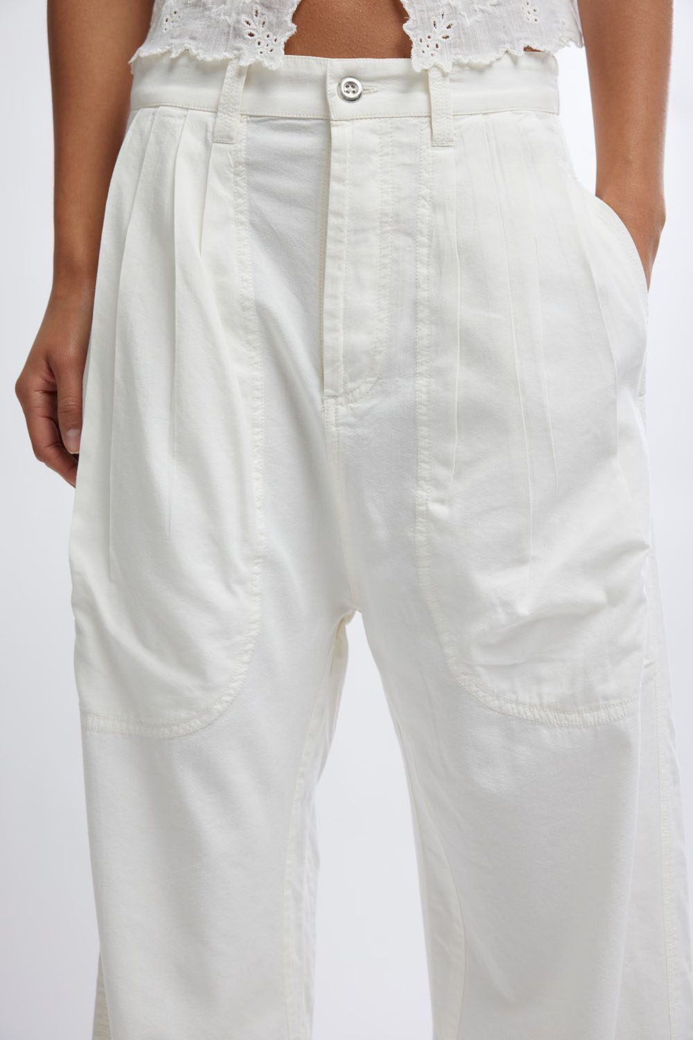 free people clover dropped trouser tofu detail