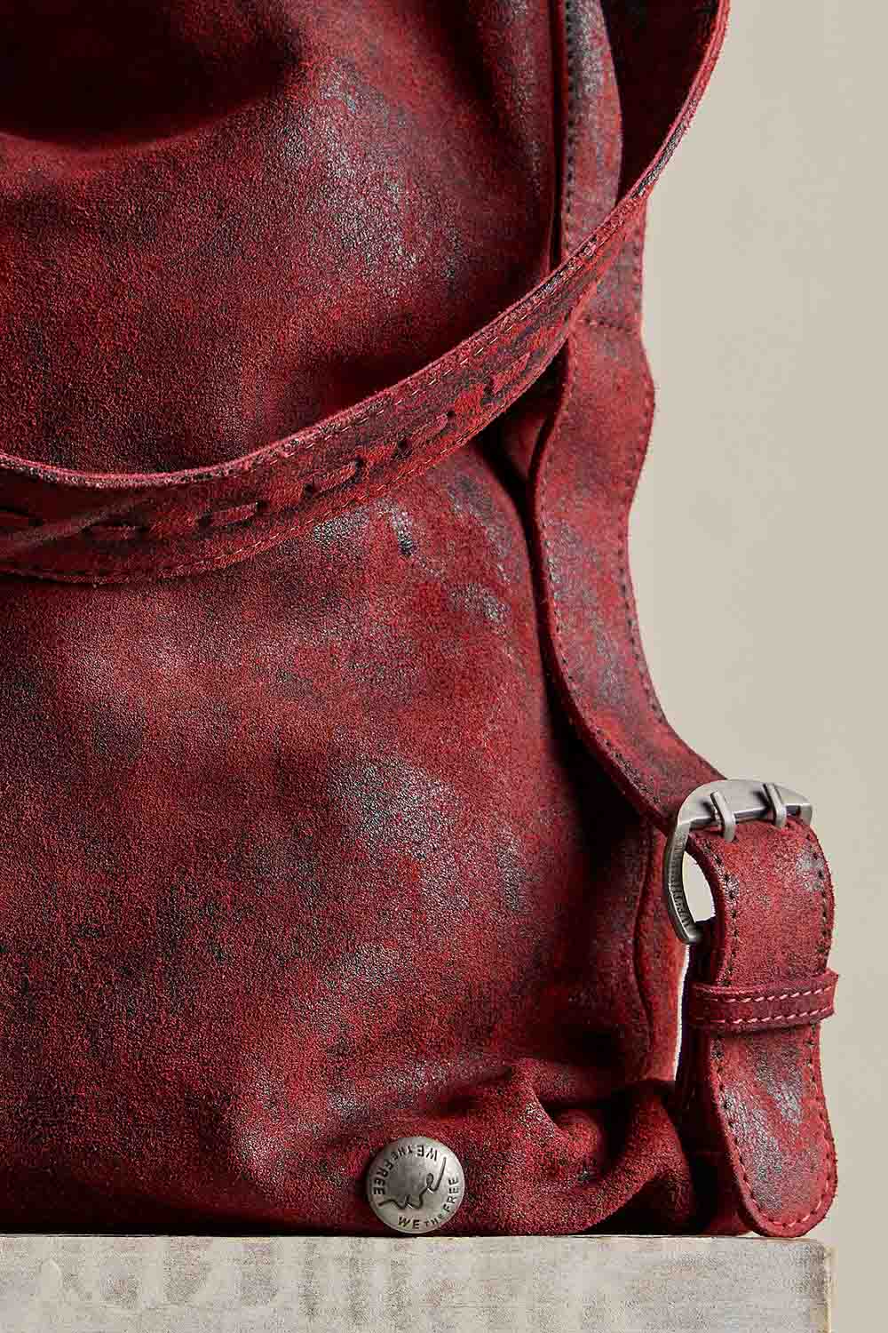 free people dallas distressed leather bag sandblast red detail