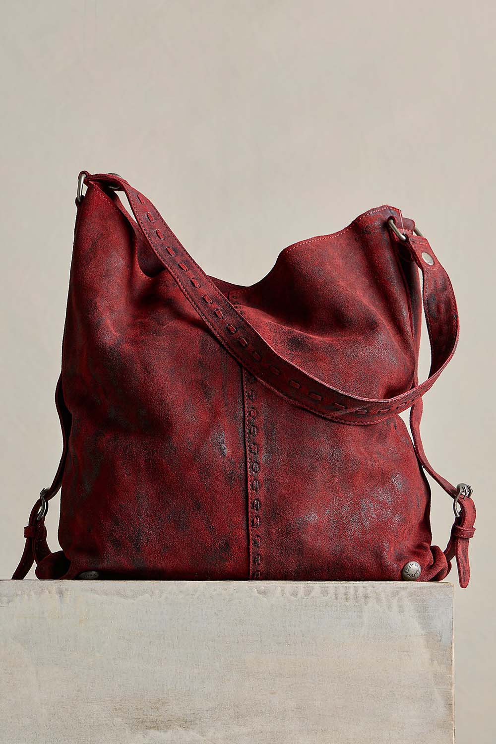 free people dallas distressed leather bag sandblast red front