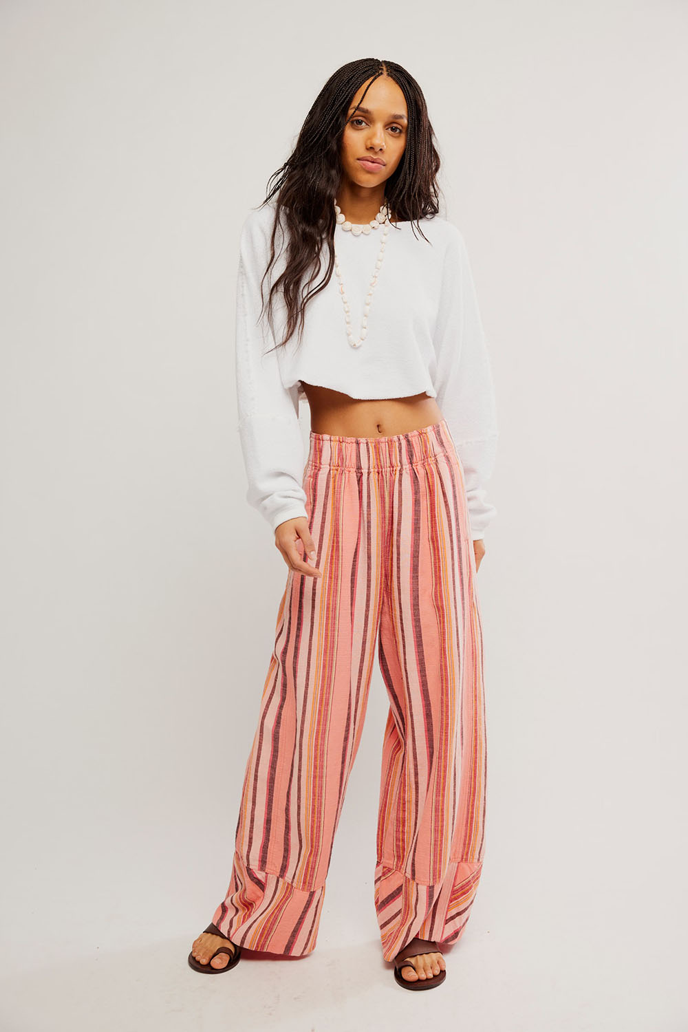 free people days end linen pull on pant soft coral combo