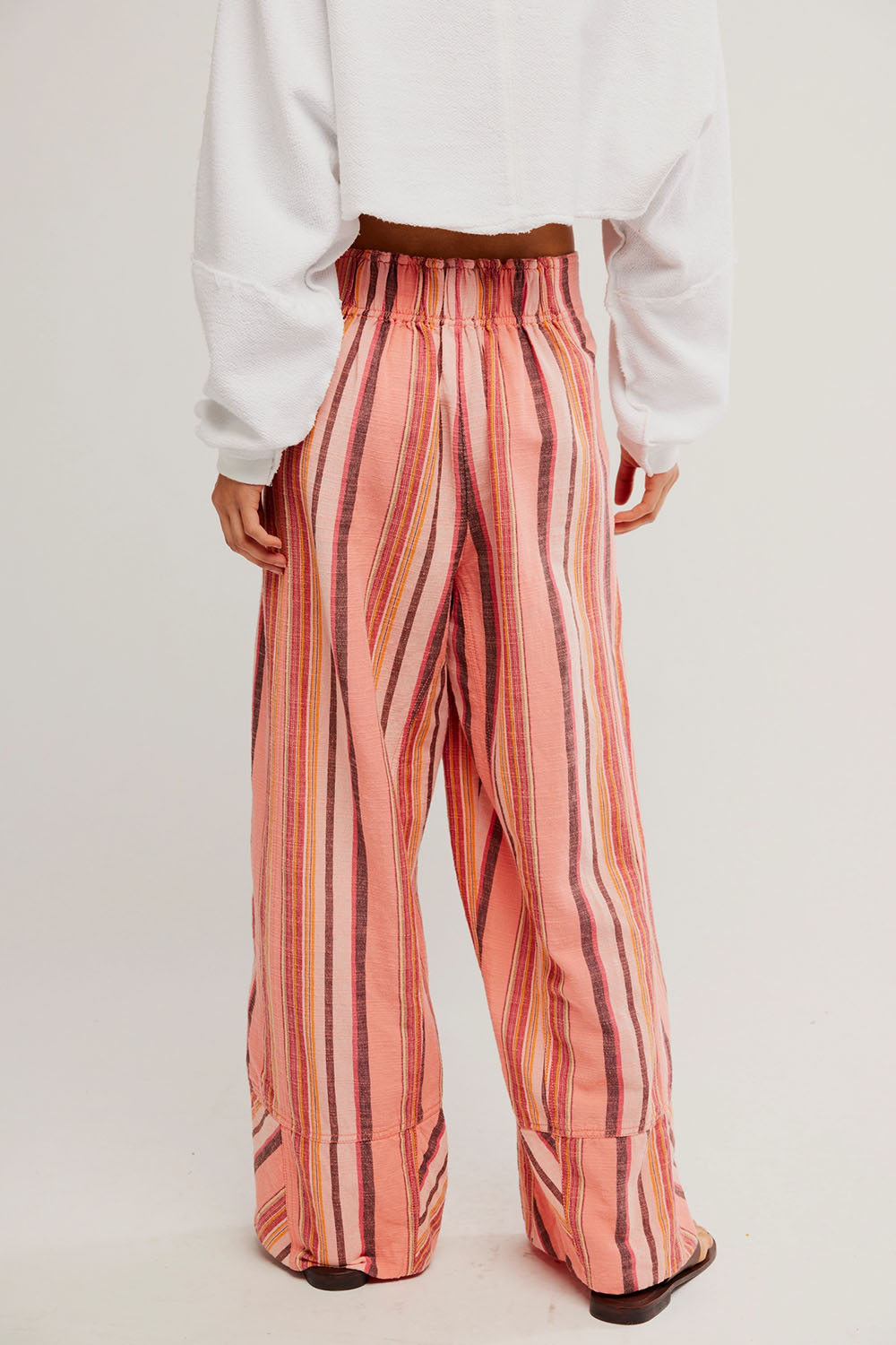 free people days end linen pull on pant soft coral combo back