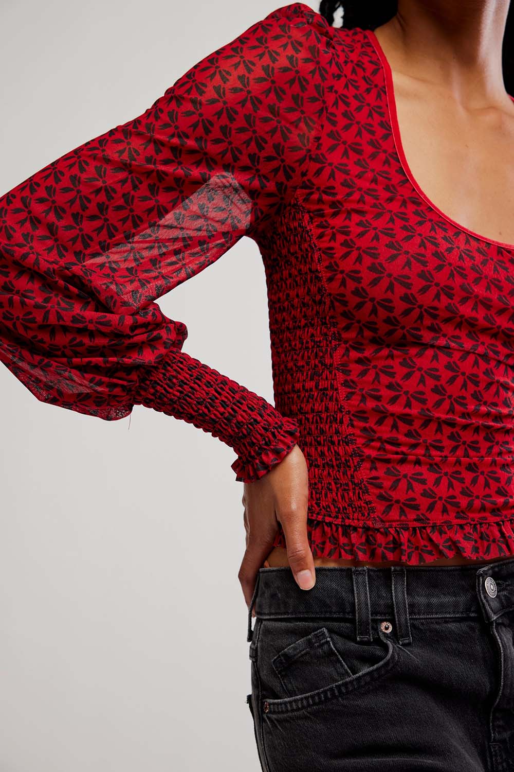 Free People - Dottie Printed Knit Top - Salsa - Detail