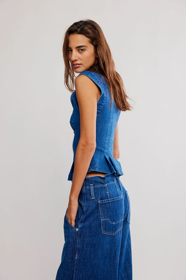 free people dylan denim vest medium blue side