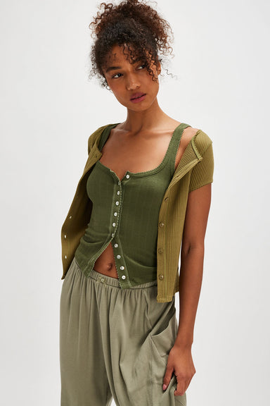 Free People - End Game Pointelle Tank - Army - Front
