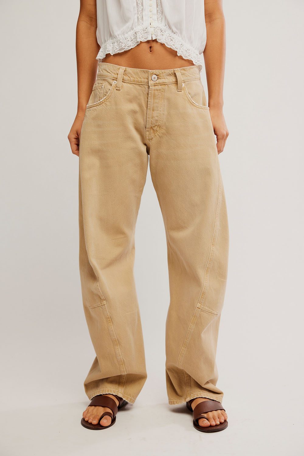 free people fable twisted seam jean oat latte front