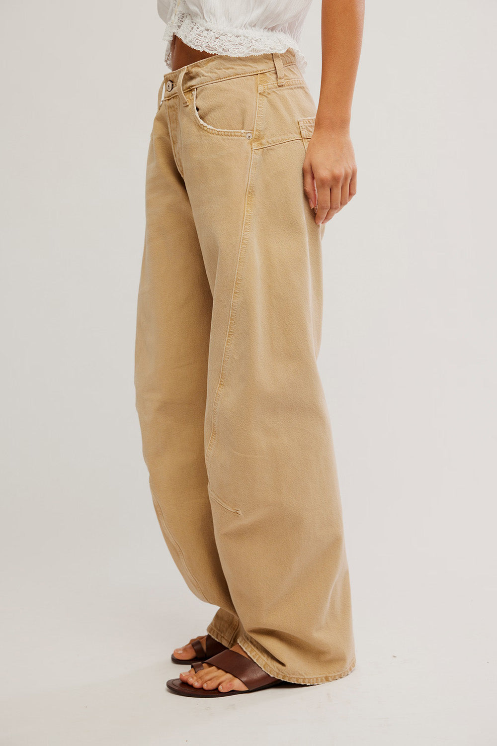  free people fable twisted seam jean oat latte side