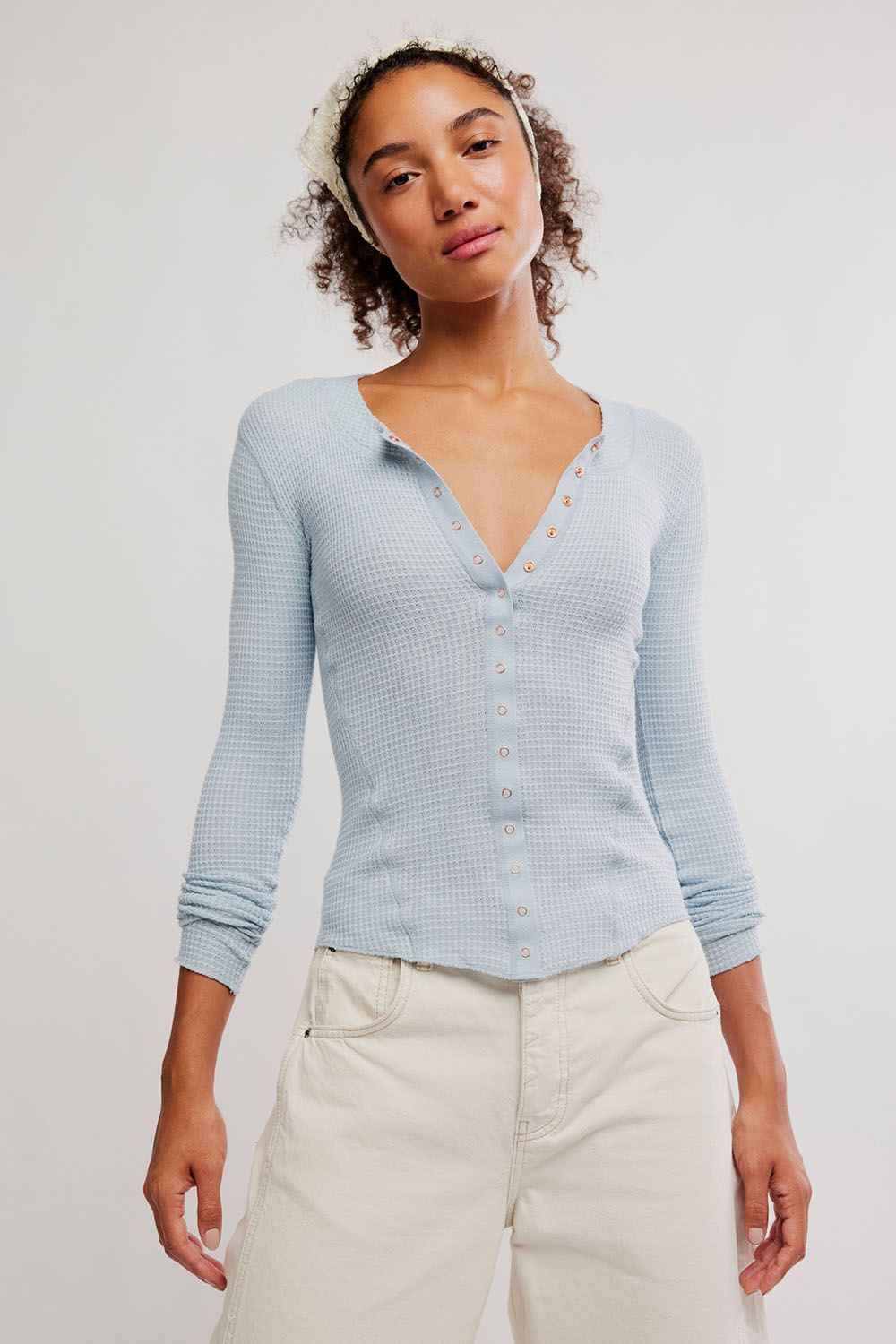 free people going places cardi pearl blue front