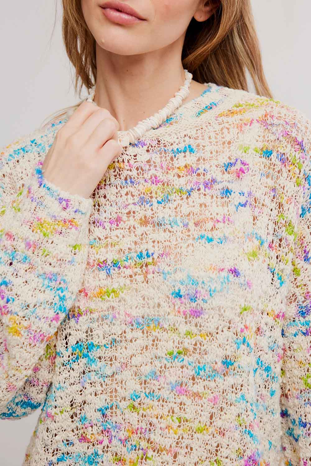 free people harlyn pullover ivory combo detail