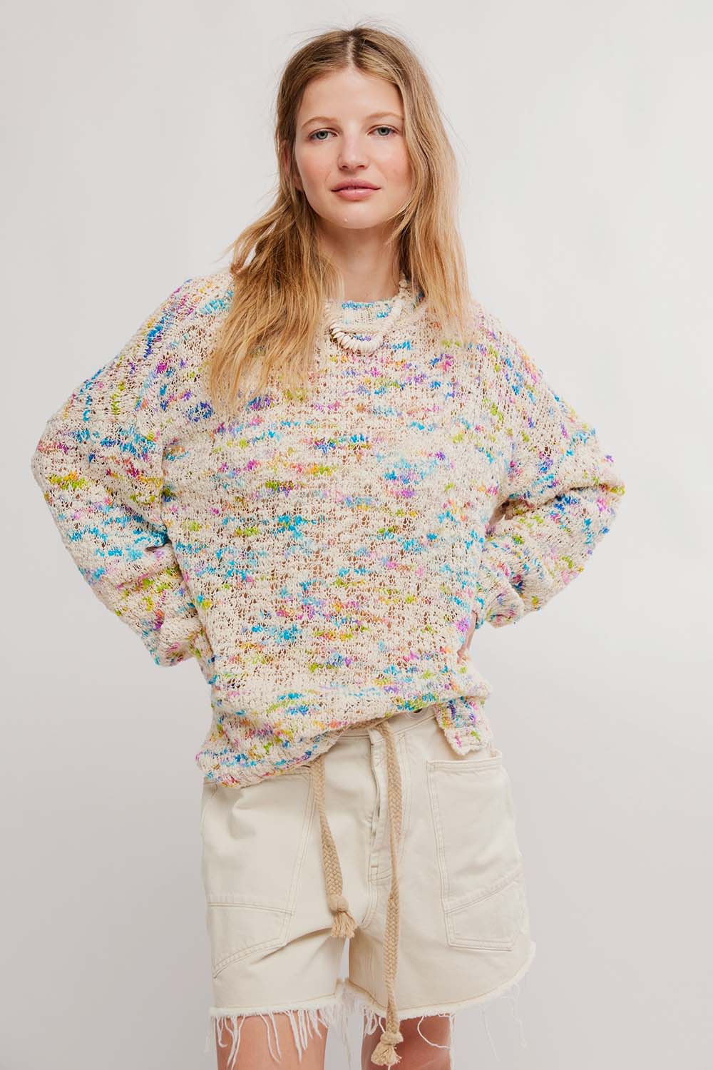 free people harlyn pullover ivory combo front