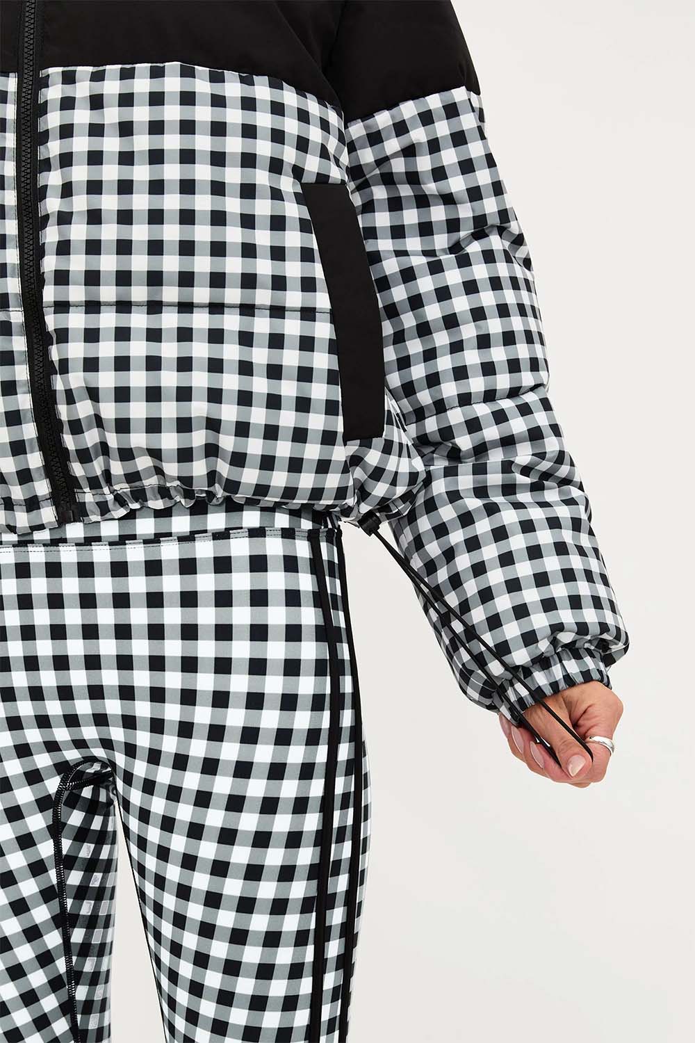 free people jojo puffer slate gingham detail