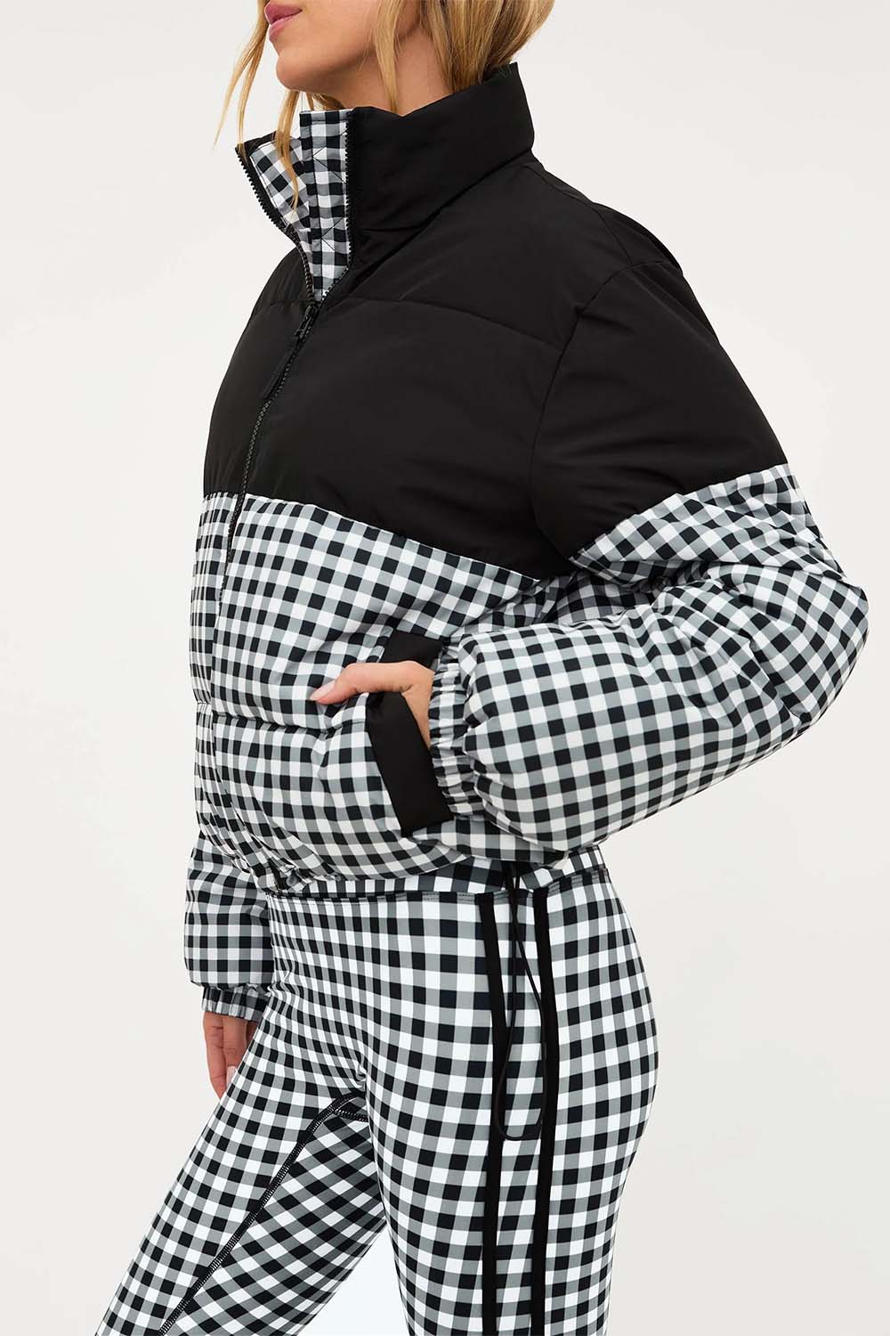 free people jojo puffer slate gingham side