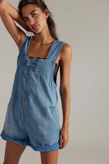 free people jude denim shortall light indigo front