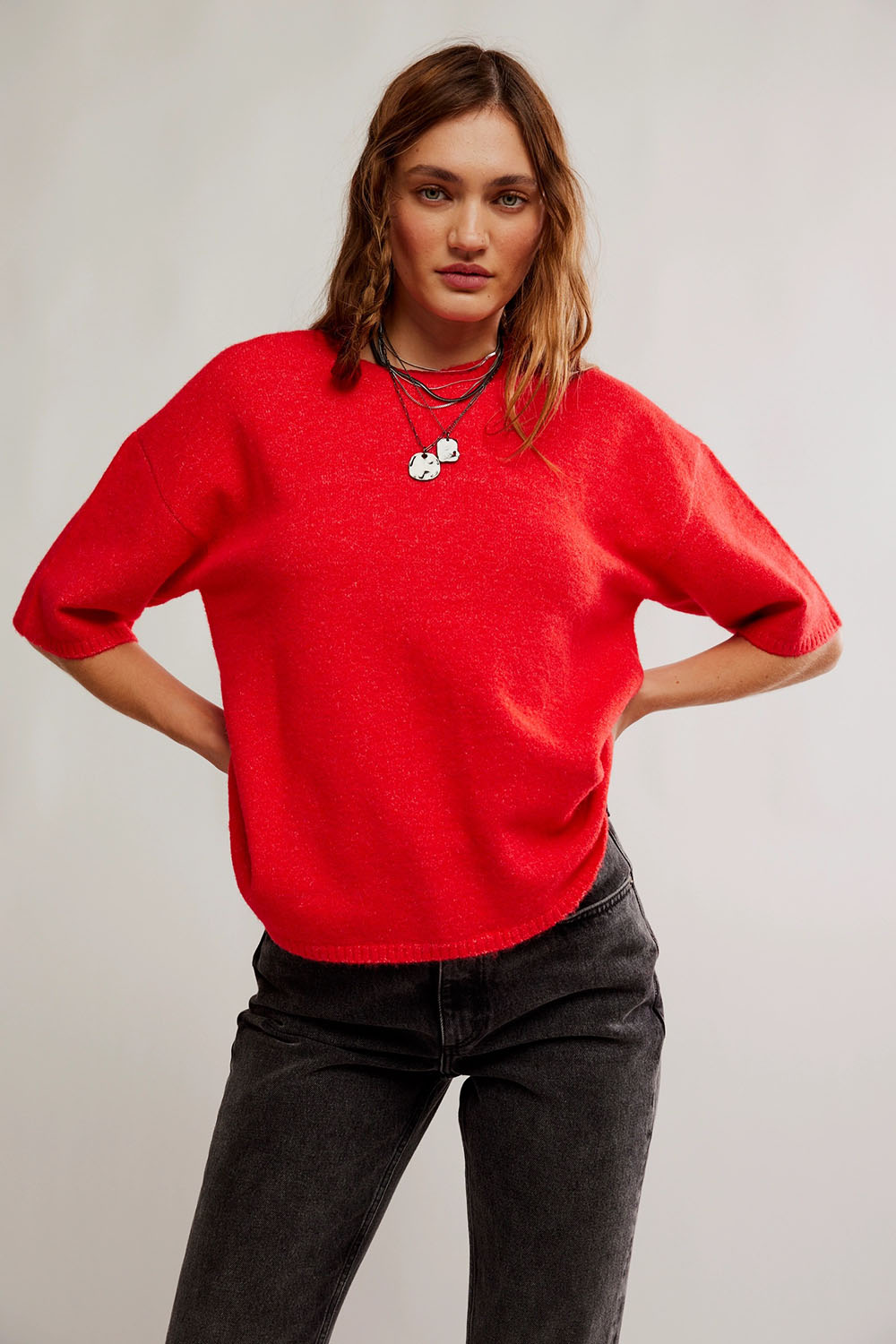 Free People - Margot Sweater Tee - Cherry Pop Melange - Front