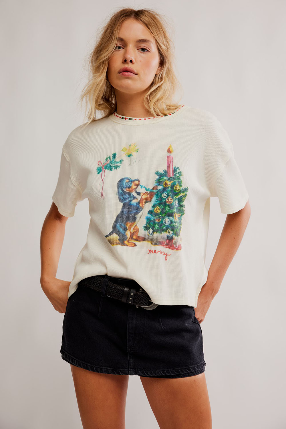 Free People - Merry Meowy Tee - Ivory Combo - Front