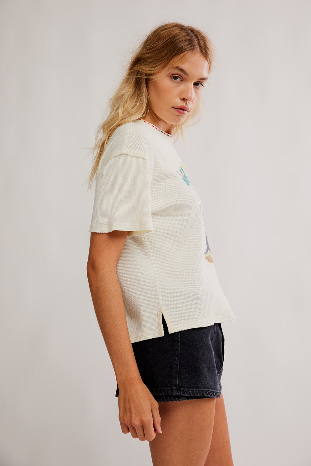 Free People - Merry Meowy Tee - Ivory Combo - Side