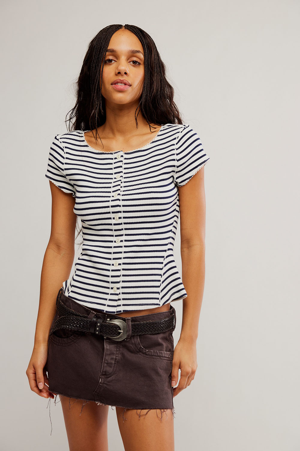 free people most wanted stripe cardi black white stripe front