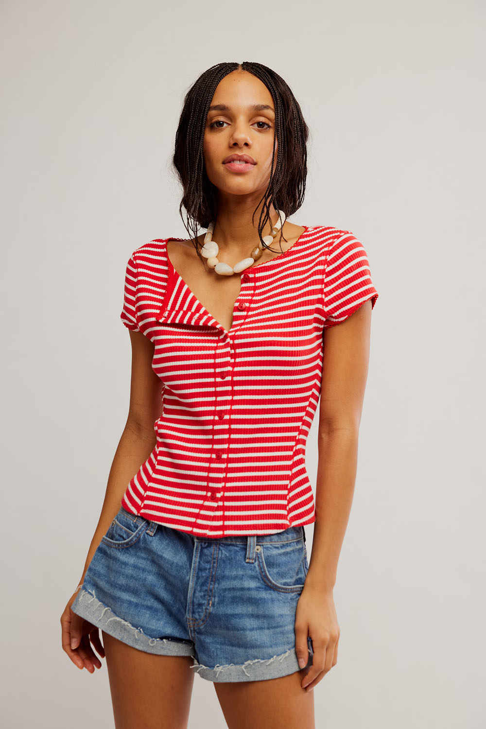 free people most wanted stripe cardi red white stripe front